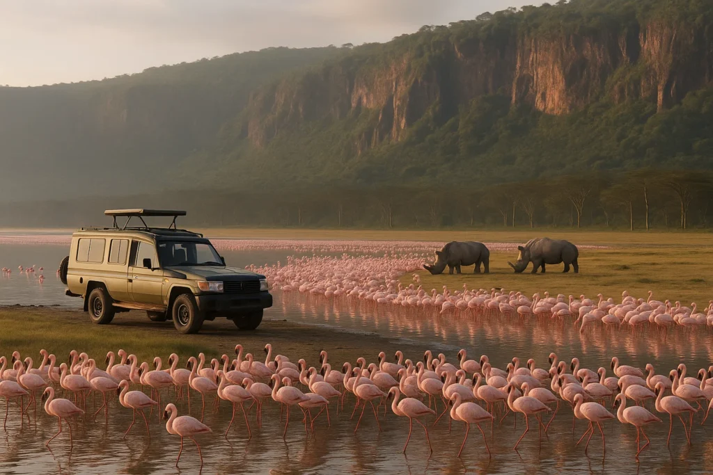 Safari vehicle on a game drive in Lake Nakuru National Park