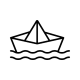 Paper boat icon linear logo mark in black and white vector